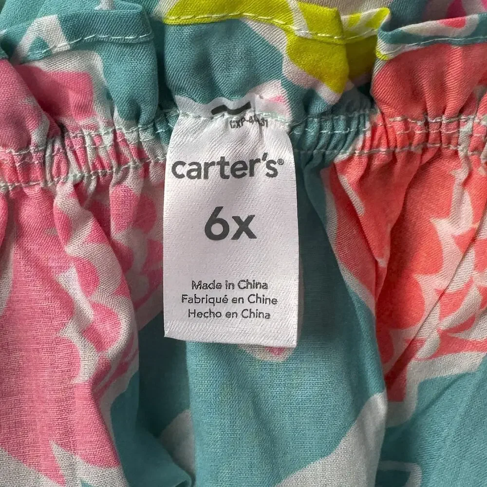 Carters Girls Sundress Fish Print Aqua Pink Yellow Cotton Size 6X